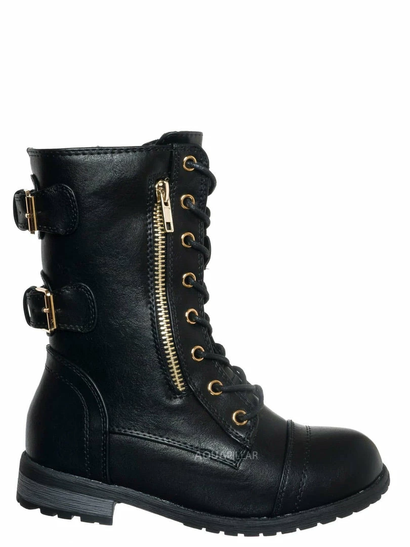 Forever Link New Mango71K Children Combat Boots - Kids Calf High Utilitarian Shoes