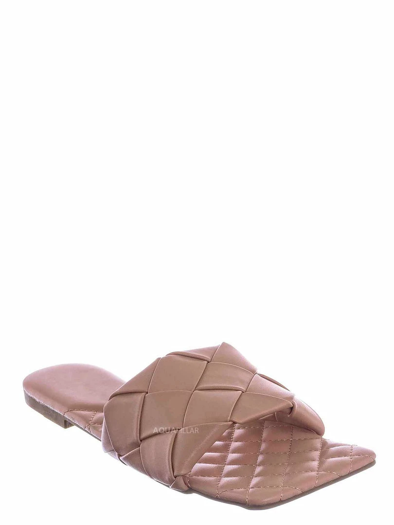 Forever Link Padded18 Wide Woven Slide Sandal - Womens Elongated Open Square Toe Slipper Mule New