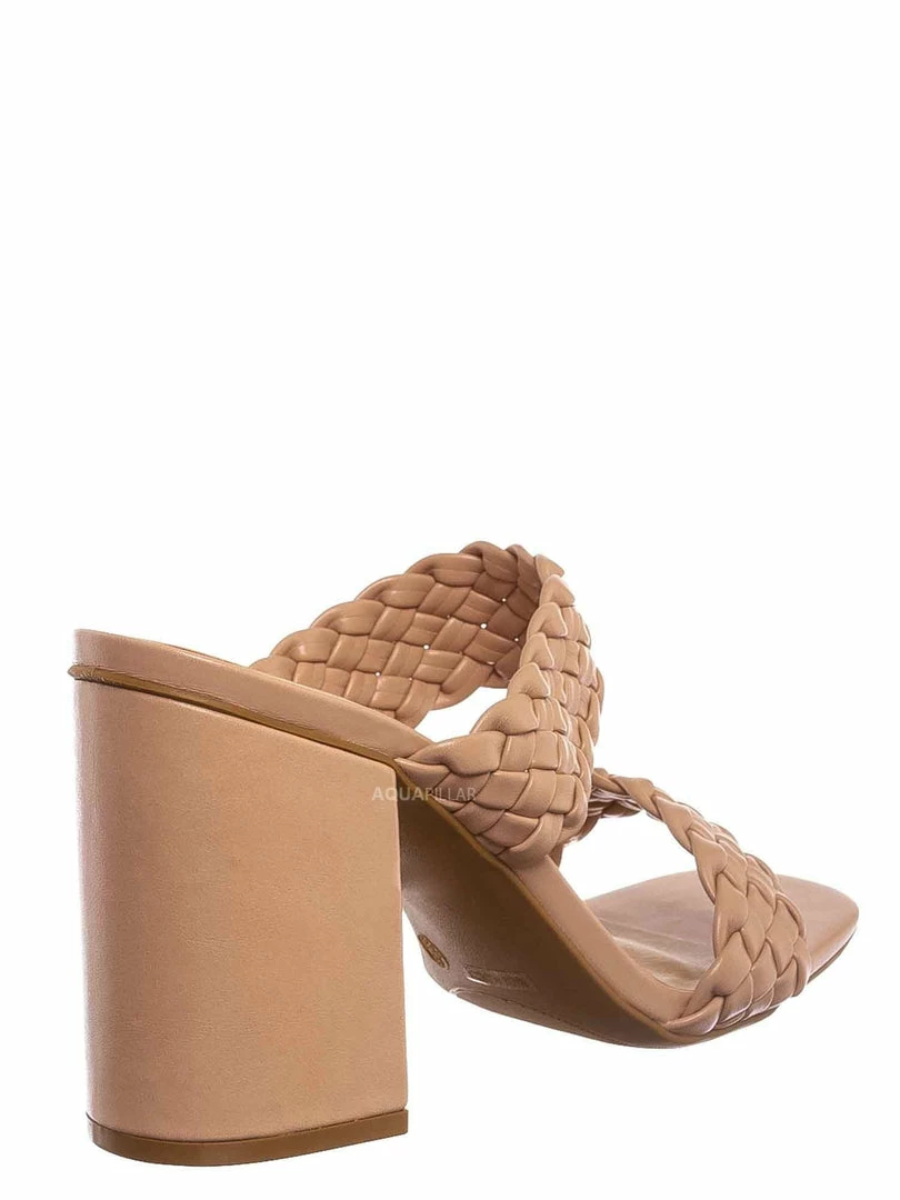 Bamboo New Milestone13 Thin Woven Block Heel Slide - Women Slipper Shoes