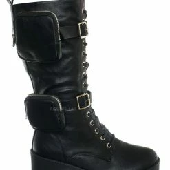 Forever Link New Pacific34 Knee High Utility Combat Boots - Women Block Heel Pouch Shoes