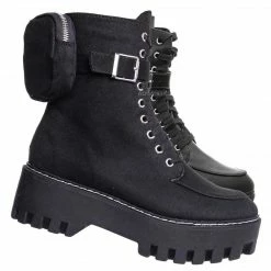 Bamboo New Staging09 Utilitarian Combat Biker Boots W Add On Purse Pocket Pouch