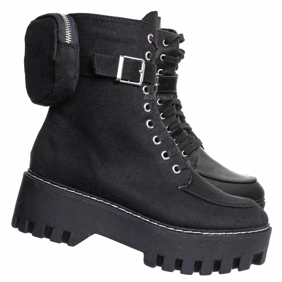 Bamboo New Staging09 Utilitarian Combat Biker Boots W Add On Purse Pocket Pouch