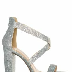 Delicious Polly Glitter Rhinestone Block Heel Sandal - Women Evening Dress Shoes