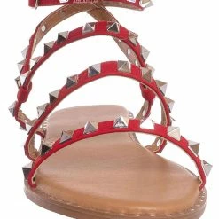 Forever Link New Ding Metal Spiked Gladiator Flat Sandal, Womens Punk Rock Shoes