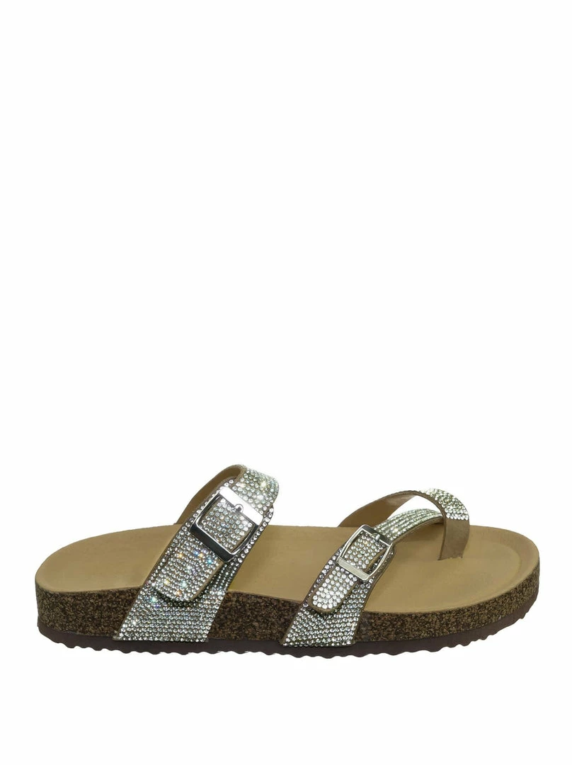 Bamboo Berk03 Rhinestone Molded Footbed Sandal - Women Crystal Slide In Contour Insole New