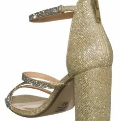 Delicious Polly Glitter Rhinestone Block Heel Sandal - Women Evening Dress Shoes