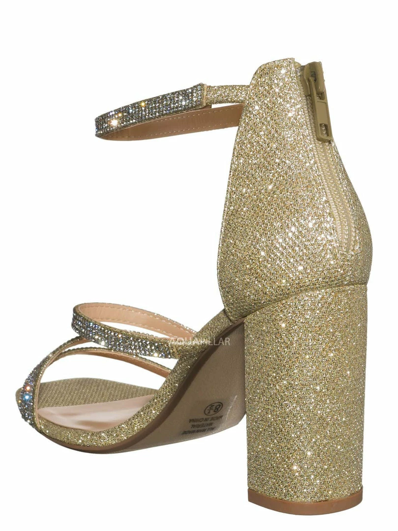 Delicious Polly Glitter Rhinestone Block Heel Sandal - Women Evening Dress Shoes