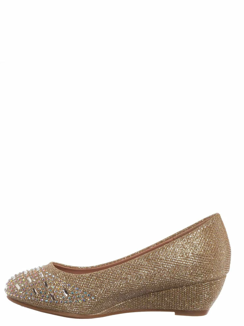 Forever Link Fisher3K Girls Kids Rhinestone Embellished Low Wedge Pump New