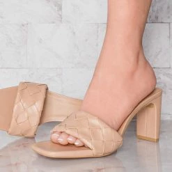 Delicious Venture Block Heel Woven Mule Sandal - Women Braided Quilted Slip On Slippers New