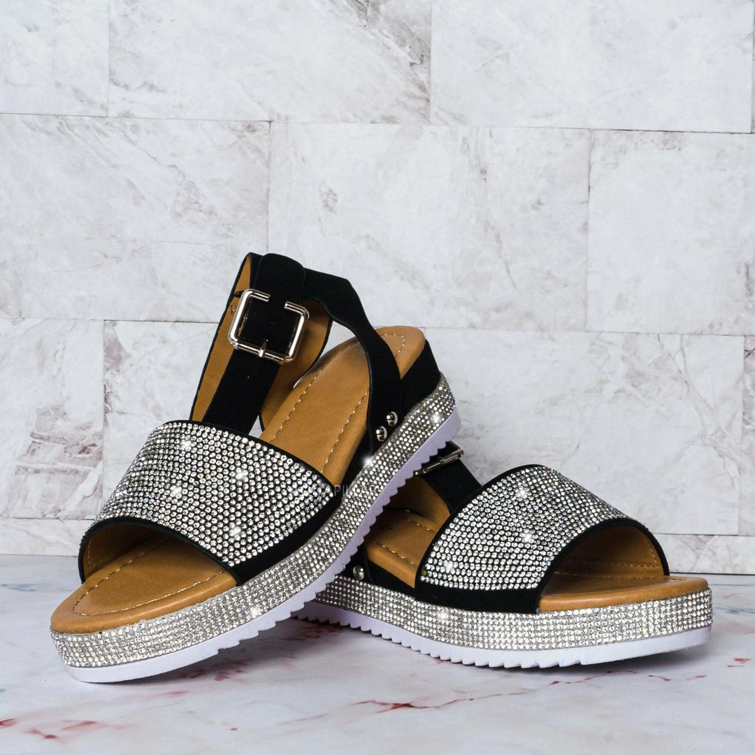 Forever Link New Luxury96K Kids Rhinestone Glitter Flatform Sandal - Little Girl Crystal Platform