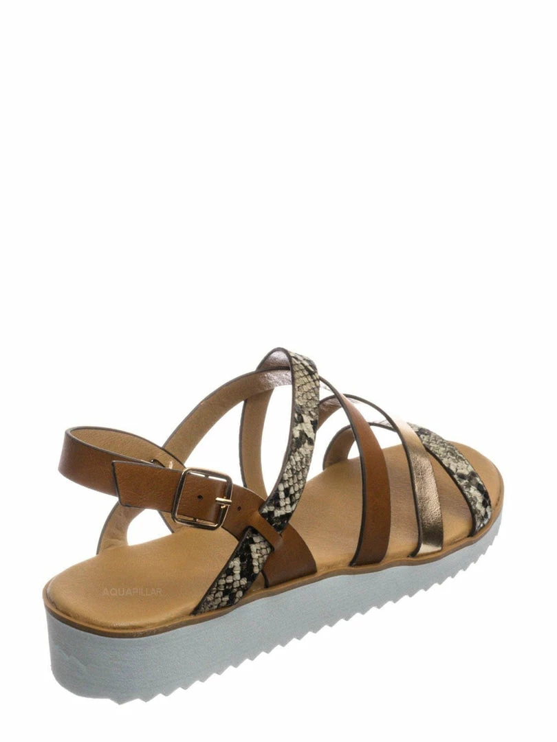 Aquapillar Pansy24 Lightweight Foam Flatofrm Sandal - Platform Strappy Mix Print Flat Shoes New