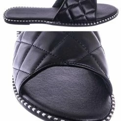Top Moda New Mick1 Matelassé Quilted Sliders W Metal Stud Welt - Stitch Punk Rock Slipper