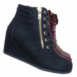 Forever Link Peggy56 90's Zip Hidden Wedge Sneaker - Athleisure Lace Up Casual Heel