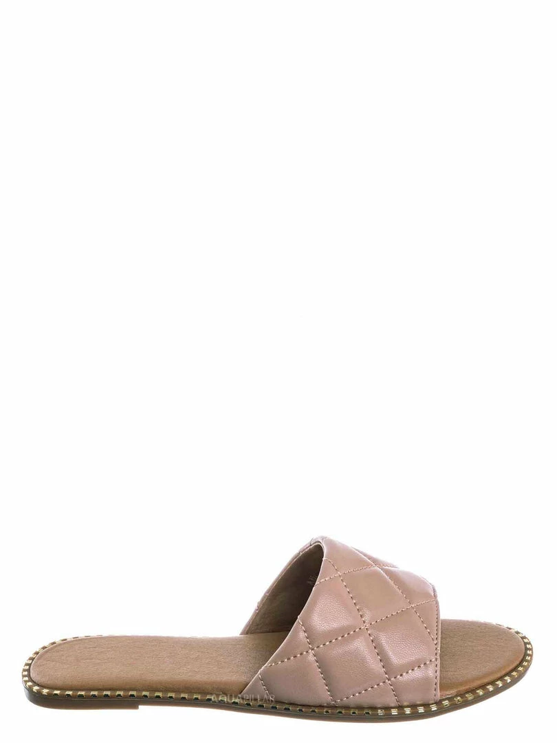 Top Moda New Mick1 Matelassé Quilted Sliders W Metal Stud Welt - Stitch Punk Rock Slipper