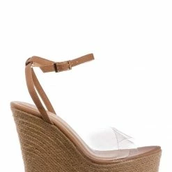 Bamboo New Chosen16 Clear Espadrille Platform Wedge Sandal - Women Lucite Clear Heels