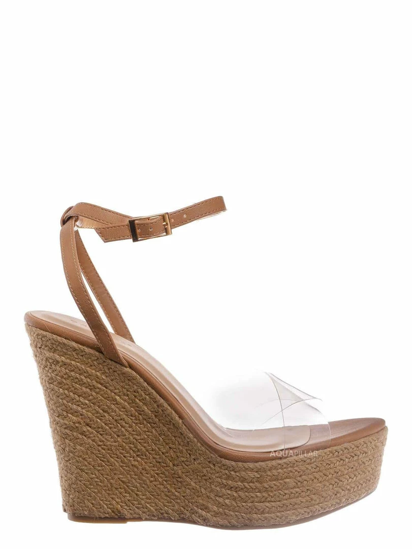 Bamboo New Chosen16 Clear Espadrille Platform Wedge Sandal - Women Lucite Clear Heels