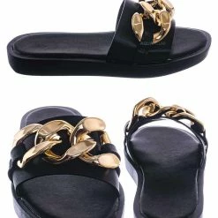 Bamboo New SideKick11 Padded Flatform Slpper W Oversize Chain - Womens Molded Footbed Slide