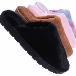 Bamboo Snuggle07 Furry Flatbed Slipper Mule - Mukluk Winter Slip On For Men & Women