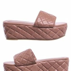Bamboo New Purchase23 Quilted Flatform Slipper Mule - Platform Diamond Stitch Slide Sandals