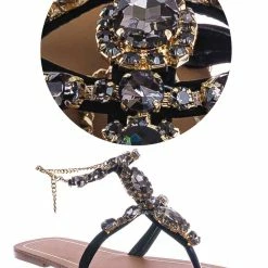 Bamboo Jewel44 Boho Rhinestone Crystal Thong Sandal - Women Bling Chain Link Gladiators
