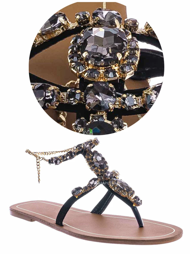 Bamboo Jewel44 Boho Rhinestone Crystal Thong Sandal - Women Bling Chain Link Gladiators
