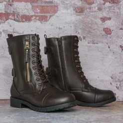 Forever Link New Mountain81 Grungy Lace Up Combat Boots - Men Womens Calf High Shoe