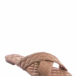 La Shailah New Baily2 Puffy Quilted Flat Slipper Sandal - Cross Strap Open Toe Slide In Shoes