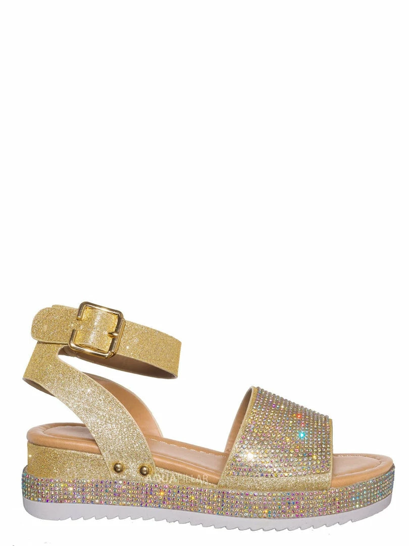 Forever Link New Luxury96K Kids Rhinestone Glitter Flatform Sandal - Little Girl Crystal Platform