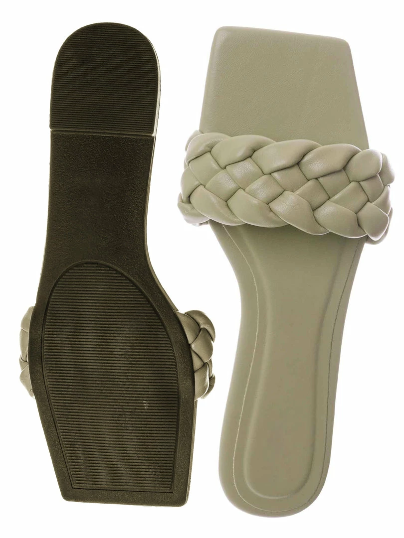 Bamboo Block19 Woven Braided Band Slipper - Womens Open Squared Toe Slip On Flat Sandal