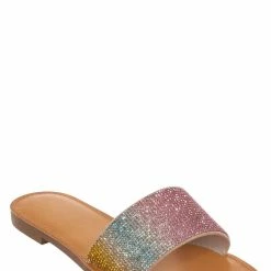 Soda Justice Rhinestone Crystal Flat Slides - Womens Shimmering Slipper Summer Sandal New