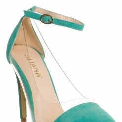 Liliana Olga1 Clear Lucite Pointed Toe Pump, Women Ankle Strap Transparent Shoes New
