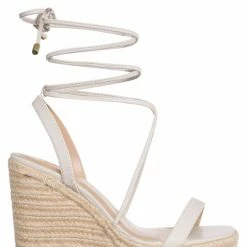 Delicious Walnuts Leg Wrap Espadrille Platform Wedge, Women Lace Up Sandal New