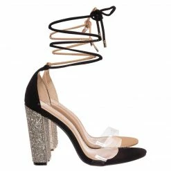 X2B Alpha3 Women's Rhinestone Block Heel Leg Wrap Lucite Sandal