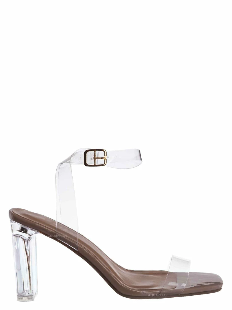 Top Moda Selma36 Clear Perspex Block Heel Sandal, Women's Vinyl Shoes New