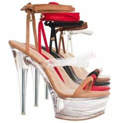 Liliana New Mafia1 Lucite Glass Heel Leg Wrap Sandal , Women Party Dance Shoes