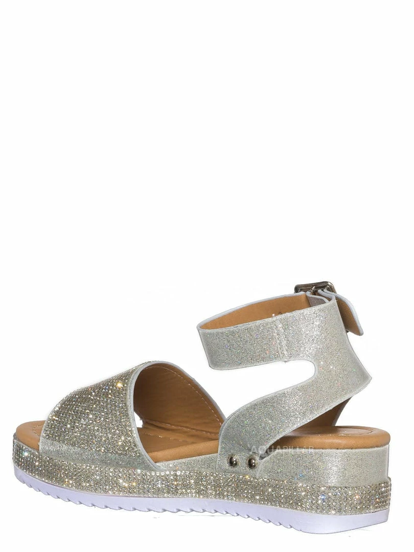 Forever Link New Luxury96K Kids Rhinestone Glitter Flatform Sandal - Little Girl Crystal Platform