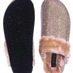 Forever Link New Benefit13 Rhinestone Crystal Moccasin Furry Footbed Slipper