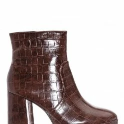 Bamboo Underlined01 Platform Block Heel Bootie - Women Croc & Suede Ankle Pump Boot New