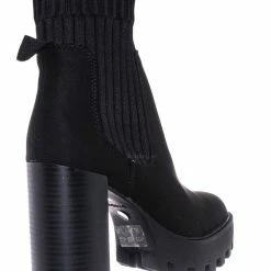 Bamboo Intense01 Chelsea Boots W Elastic Knit Sweater Sock - Threaded Lug Sole Bootie New