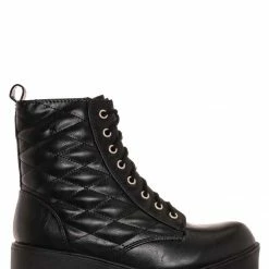 Soda Dawson Diamond Quilted Block Heel Combat Boots