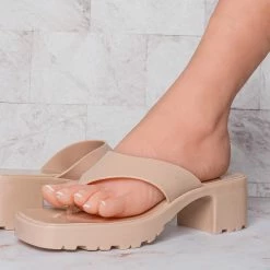 Liliana Rudy4 Jelly Slide In Clog Thong Heel Sandal, Womens PVC Slippers