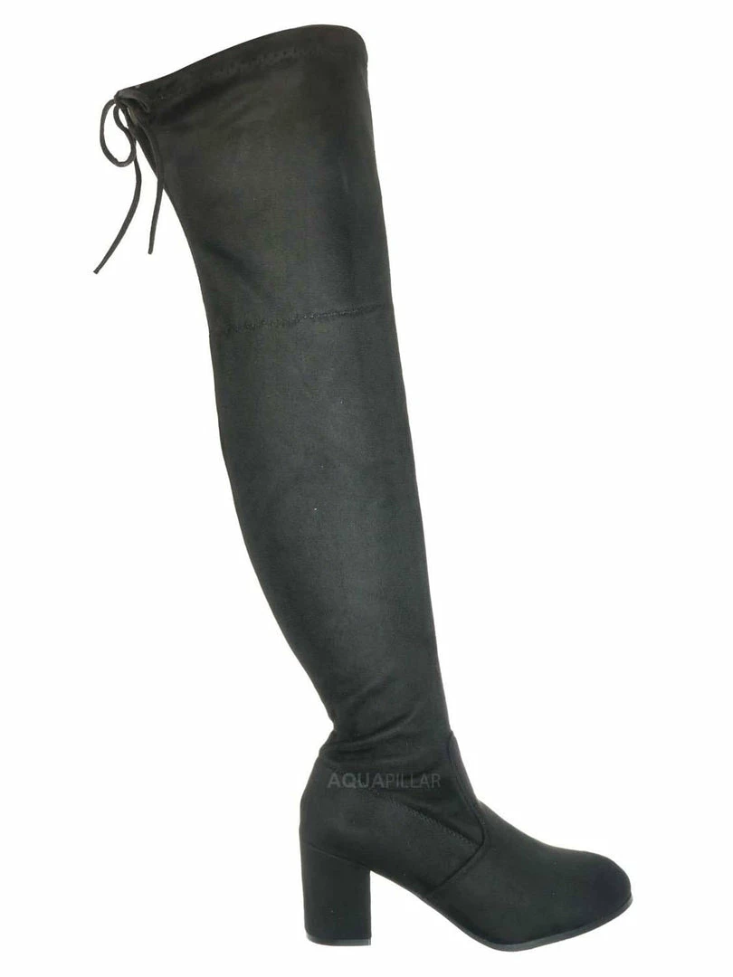 Forever Link New Life30 Thigh High Block Heel Boots - Women Rear Tie Shoe