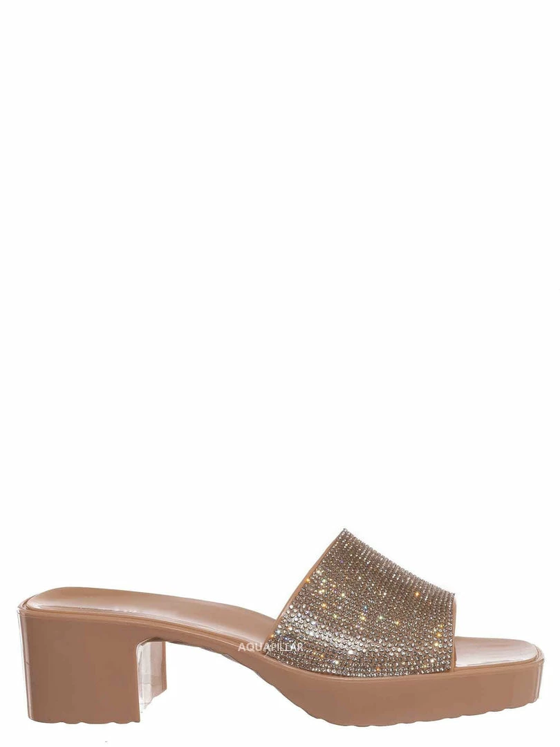 Forever Link List16 Womens Rhinestone Crystal Jelly Block Heel Mule Slide New