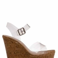 Bamboo Choice89 Clear Lucite Platform Wedge Sandal, Women's Transparent Shoes