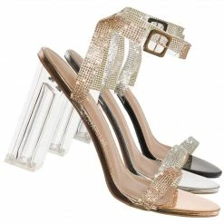 Glaze Element1 Women's Clear Acrylic Heel W Rhinestone Strap Sandal New