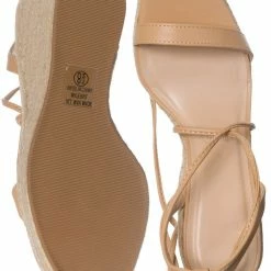 Delicious Walnuts Leg Wrap Espadrille Platform Wedge, Women Lace Up Sandal New