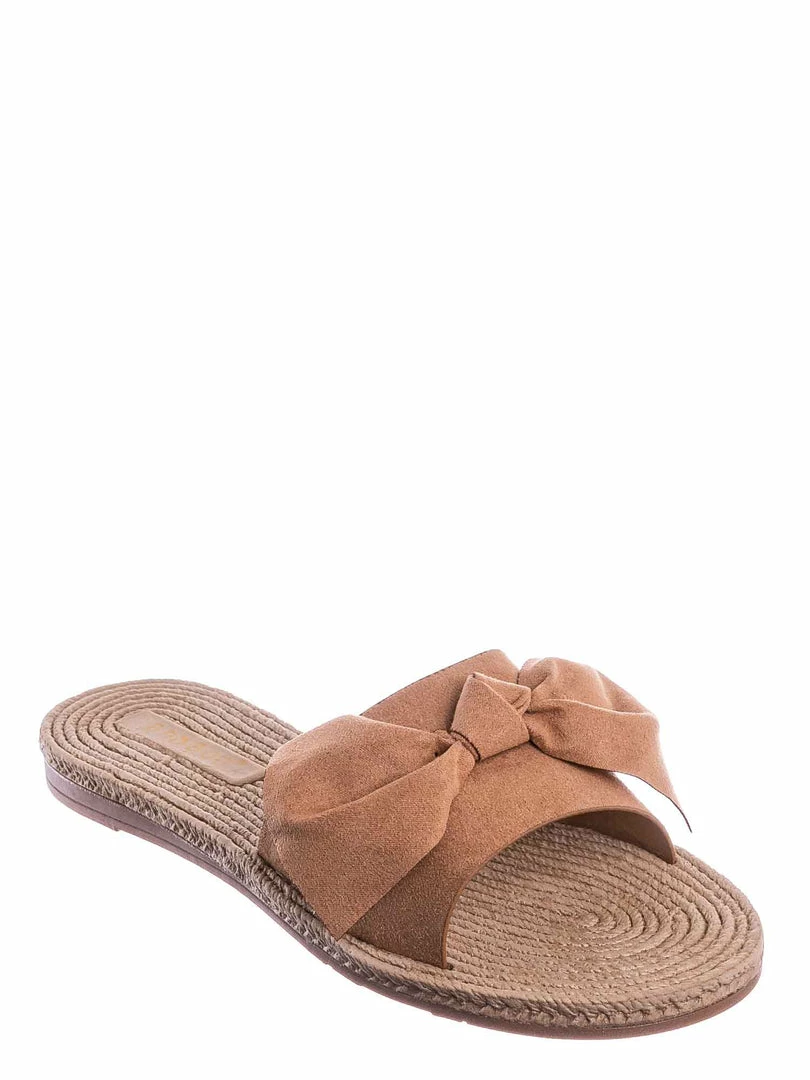 Bamboo Athena12 Espadrille Woven Knotted Bow Slides - Jute Rope Weaved Slip On Sandal