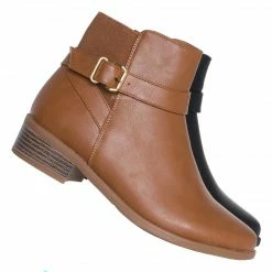 Top Moda Alana1 Elastic Chelsea Belted Ankle Bootie, Moto Block Heel Cowboy Biker Boot