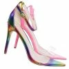 Anne Michelle New Exception10 Lucite Neon Stiletto Sandal - Women Clear High Heel Pointed Toe Shoe