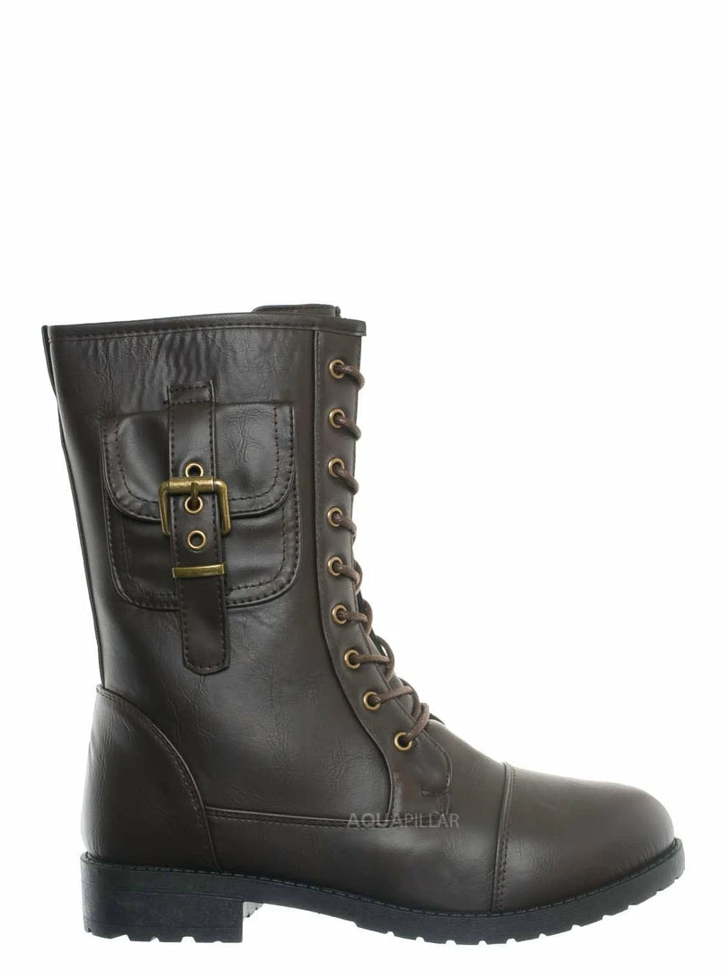 Forever Link New Mountain84 Combat Boots W Side Pocket - Men Women Lace Up Shoes